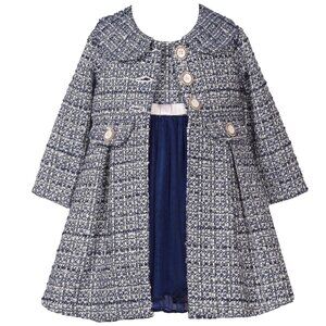 NEW Girls Size 12M-6X "NAUTICAL NAVY BOUCLE" 2pc Dress Coat Set